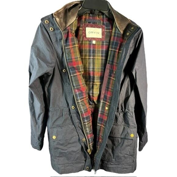 Orvis River Road Waxed Cotton Chore Coat Barn Jacket, Hooded | Sz S, Navy Blue - Picture 12 of 13